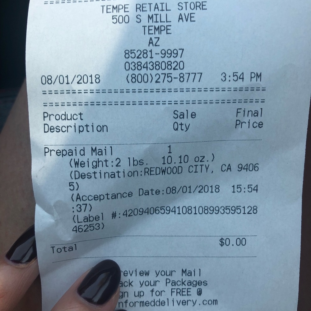 Receipt for Chanel! All packed and shipped :D